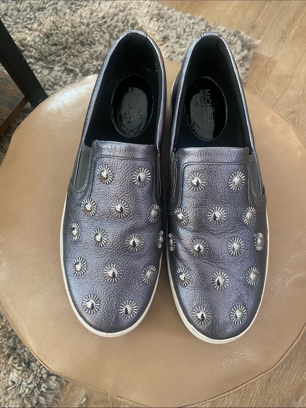 Michael Kors women’s Metallic Pewter Slip-On Loafers with Stud Accents size 7.5